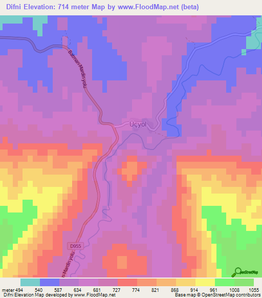 Difni,Turkey Elevation Map