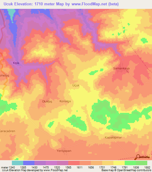 Ucuk,Turkey Elevation Map