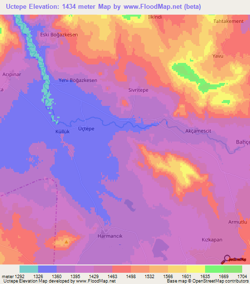 Uctepe,Turkey Elevation Map