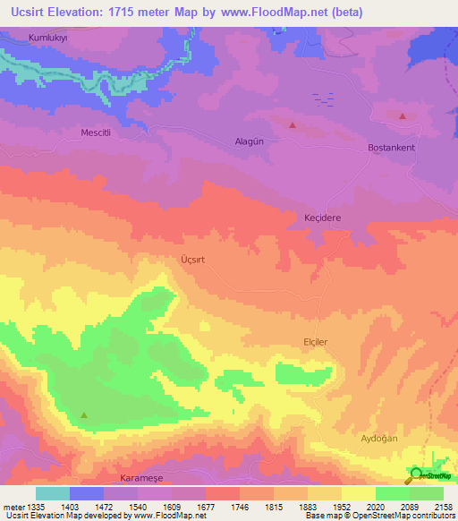 Ucsirt,Turkey Elevation Map