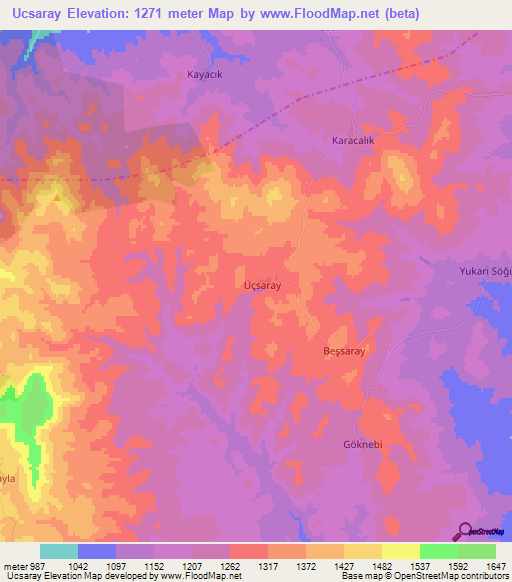 Ucsaray,Turkey Elevation Map