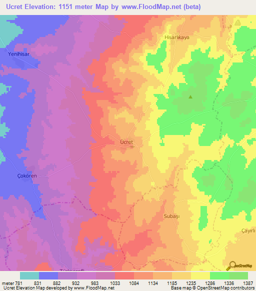 Ucret,Turkey Elevation Map