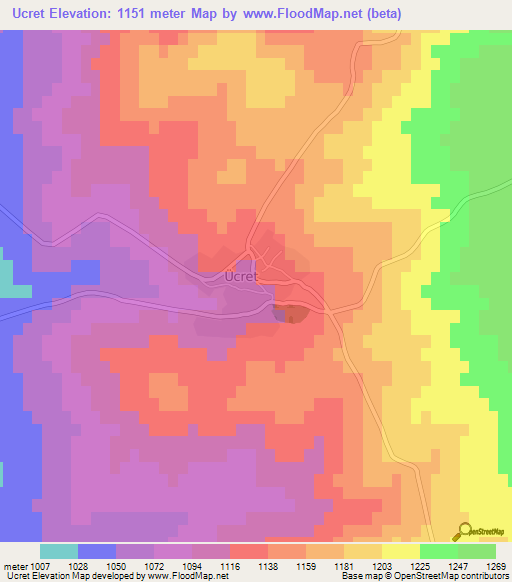 Ucret,Turkey Elevation Map