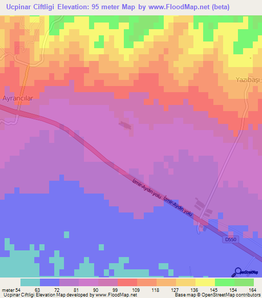 Ucpinar Ciftligi,Turkey Elevation Map