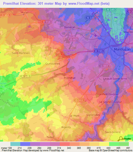 Premilhat,France Elevation Map