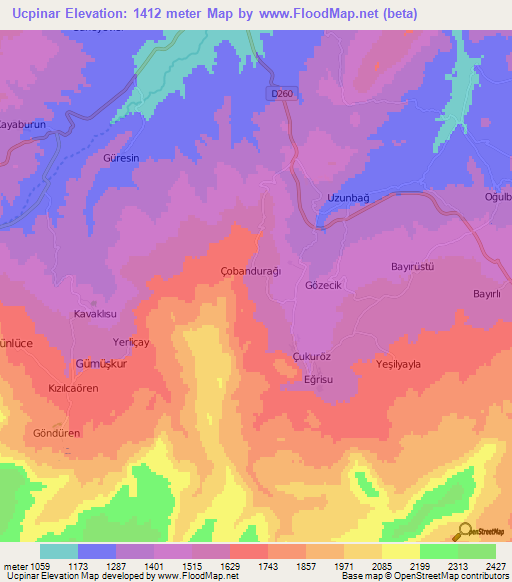 Ucpinar,Turkey Elevation Map