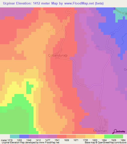 Ucpinar,Turkey Elevation Map