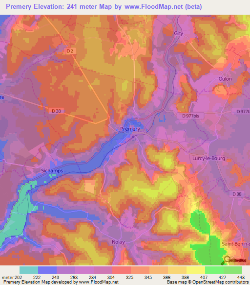 Premery,France Elevation Map