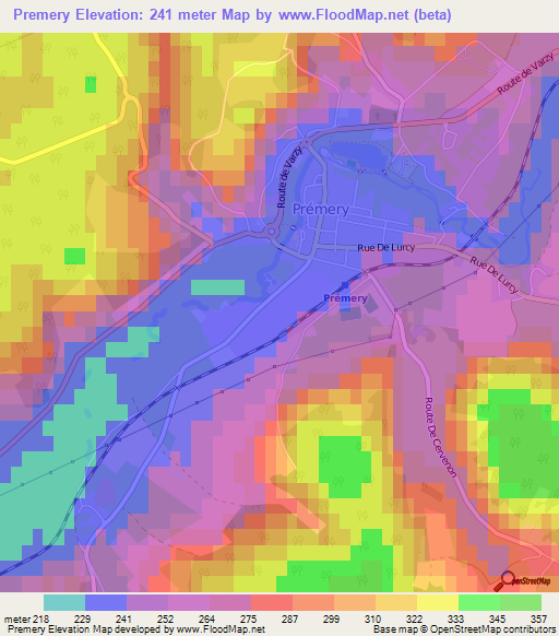 Premery,France Elevation Map