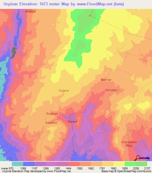 Ucpinar,Turkey Elevation Map