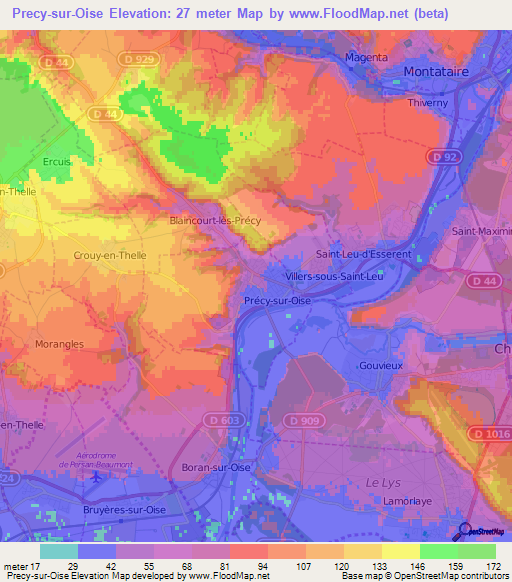 Precy-sur-Oise,France Elevation Map