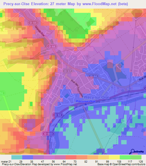 Precy-sur-Oise,France Elevation Map