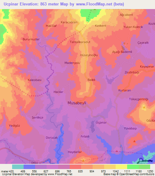 Ucpinar,Turkey Elevation Map