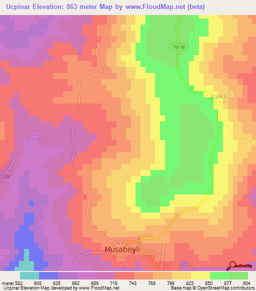 Ucpinar,Turkey Elevation Map