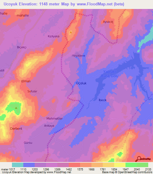 Ucoyuk,Turkey Elevation Map