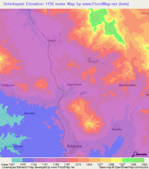 Uclerkayasi,Turkey Elevation Map