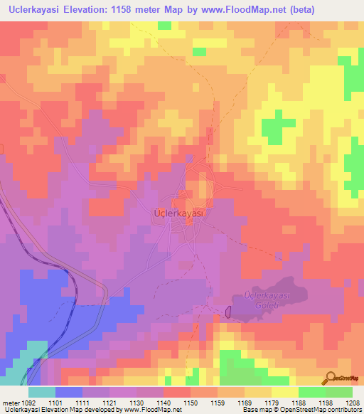 Uclerkayasi,Turkey Elevation Map