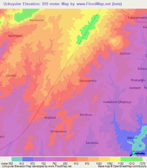 Uckuyular,Turkey Elevation Map