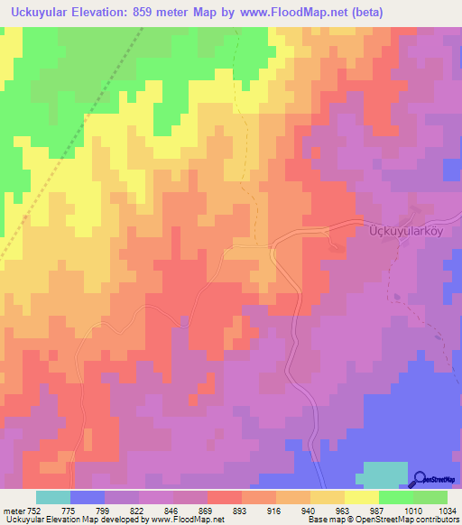 Uckuyular,Turkey Elevation Map