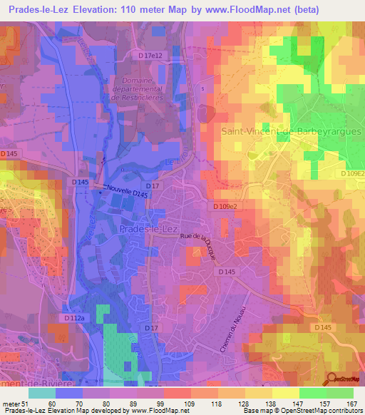 Prades-le-Lez,France Elevation Map