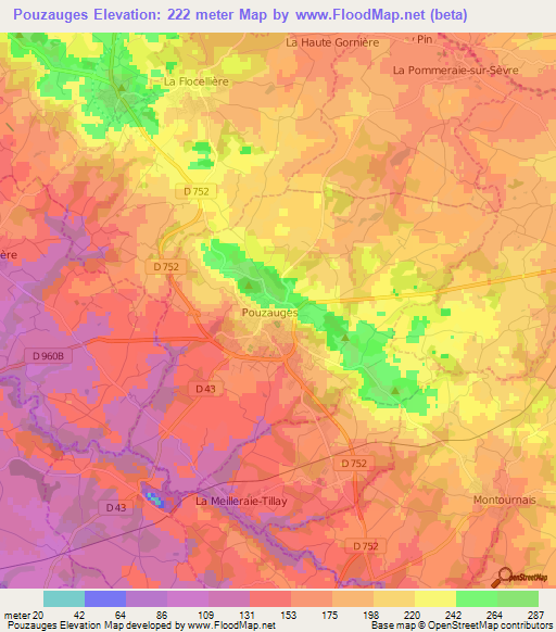 Pouzauges,France Elevation Map