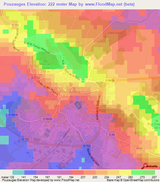 Pouzauges,France Elevation Map