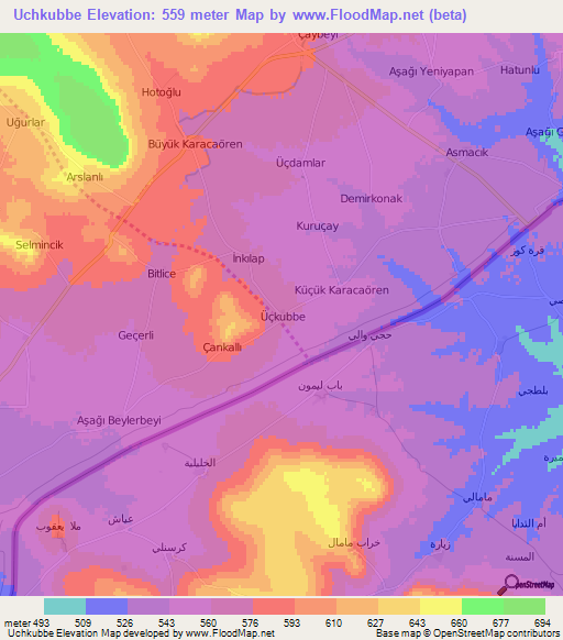 Uchkubbe,Turkey Elevation Map