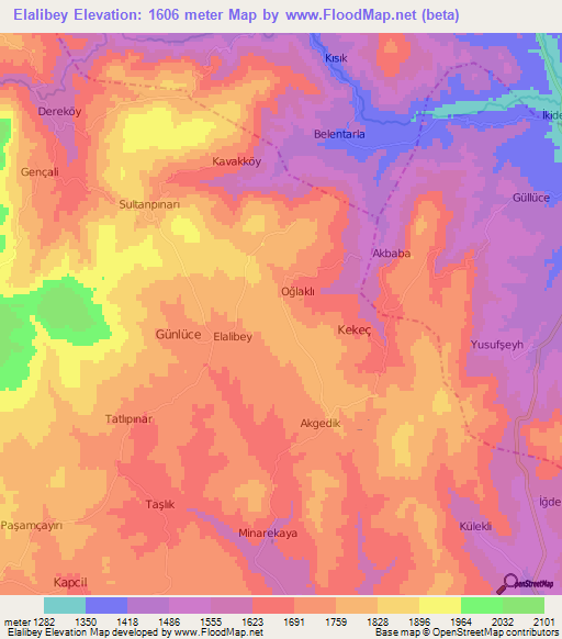 Elalibey,Turkey Elevation Map