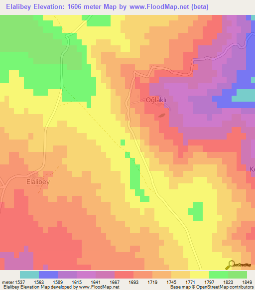 Elalibey,Turkey Elevation Map