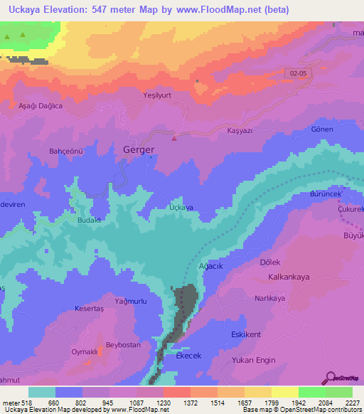 Uckaya,Turkey Elevation Map