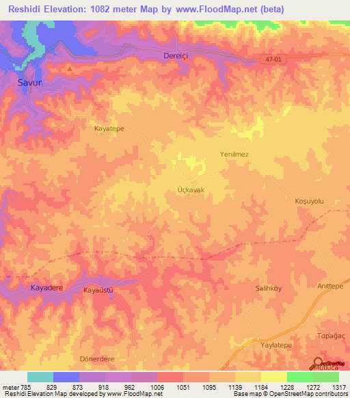 Reshidi,Turkey Elevation Map