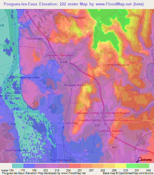 Pougues-les-Eaux,France Elevation Map