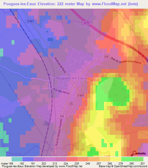 Pougues-les-Eaux,France Elevation Map