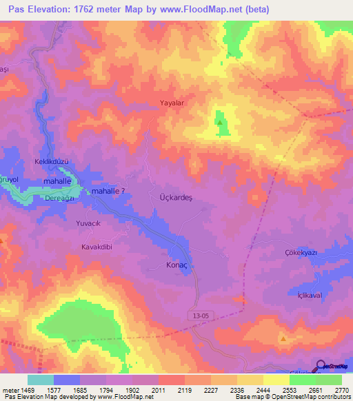 Pas,Turkey Elevation Map