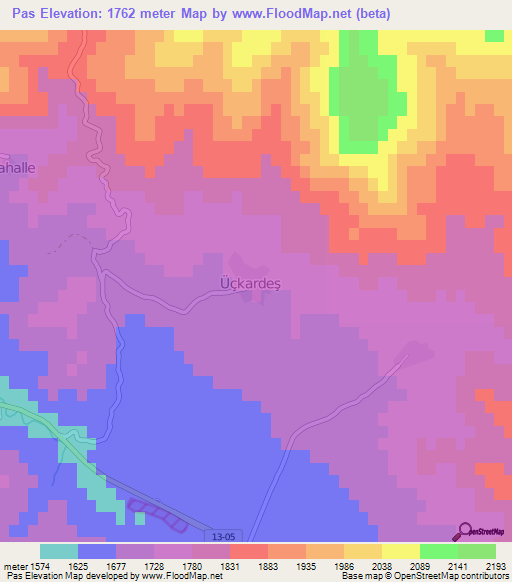 Pas,Turkey Elevation Map