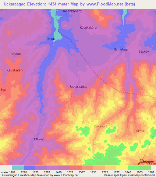 Uckaraagac,Turkey Elevation Map