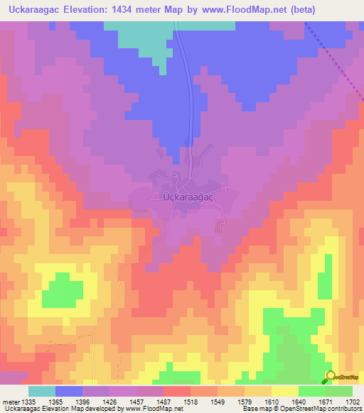 Uckaraagac,Turkey Elevation Map