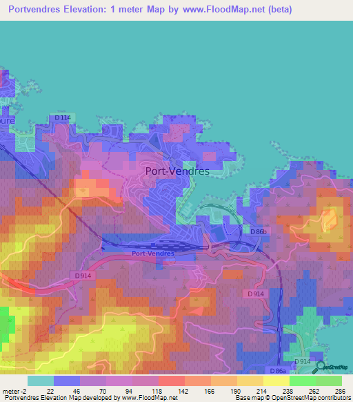 Portvendres,France Elevation Map