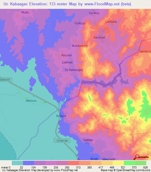 Uc Kabaagac,Turkey Elevation Map