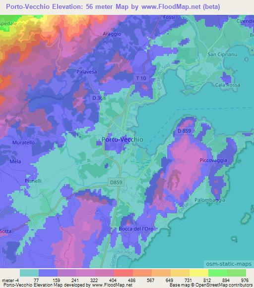 Porto-Vecchio,France Elevation Map