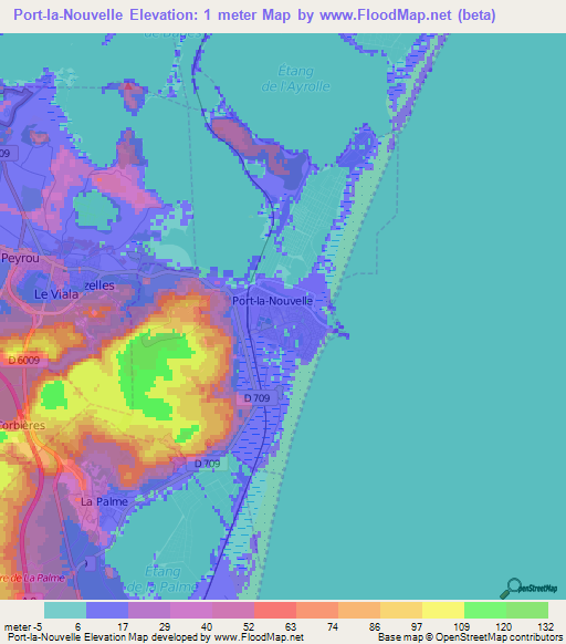 Port-la-Nouvelle,France Elevation Map