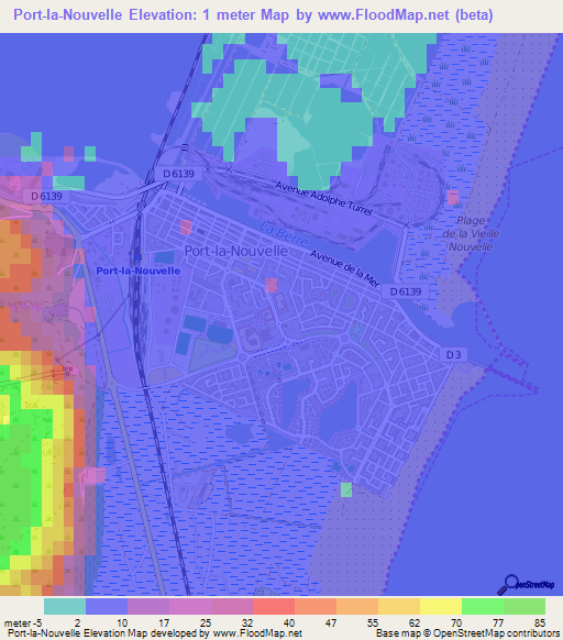 Port-la-Nouvelle,France Elevation Map