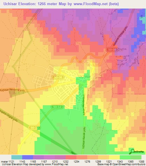 Uchisar,Turkey Elevation Map