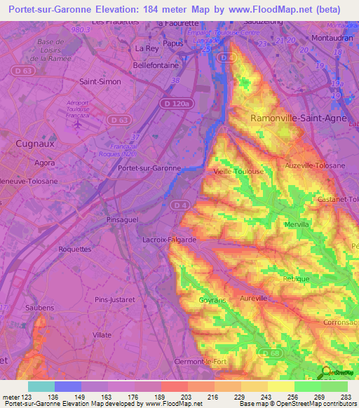 Portet-sur-Garonne,France Elevation Map