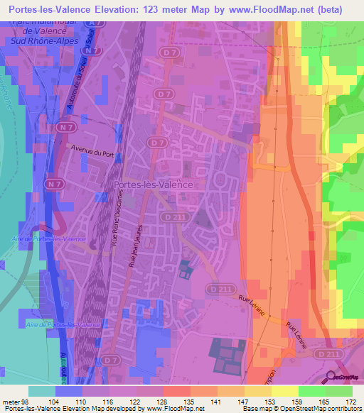 Portes-les-Valence,France Elevation Map