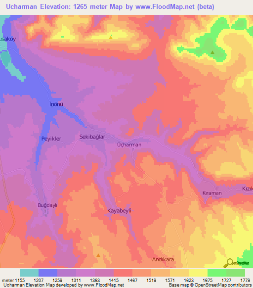 Ucharman,Turkey Elevation Map