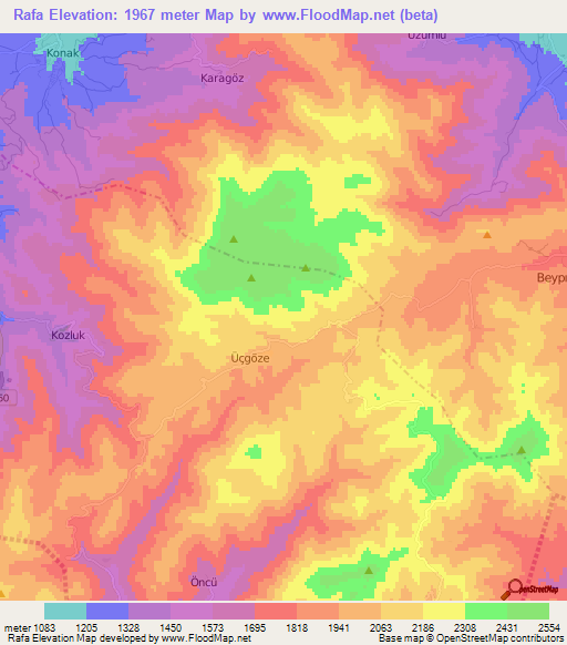 Rafa,Turkey Elevation Map