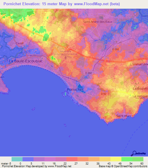 Pornichet,France Elevation Map