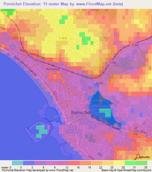 Pornichet,France Elevation Map