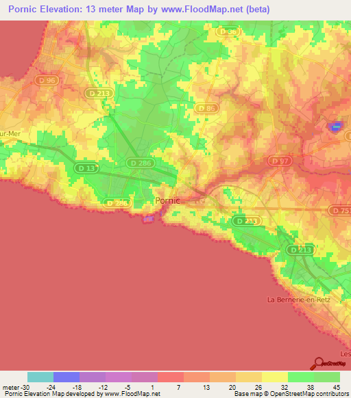 Pornic,France Elevation Map